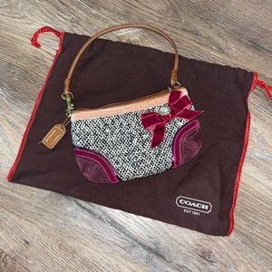 Coach Soho Tweed Suede Leather Bow Rhinestone Wristlet Burgundy Rhinestone
